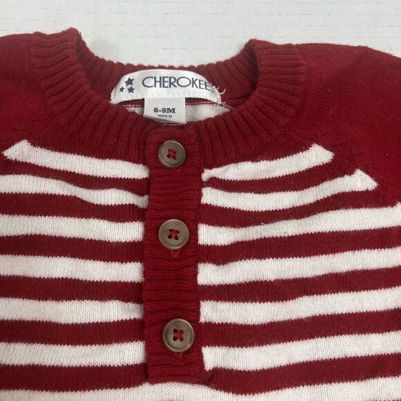 Cherokee Romper One-Piece Cable Knit Sweater Baby Romper 6-9 Months Red, White - Picture 4 of 8
